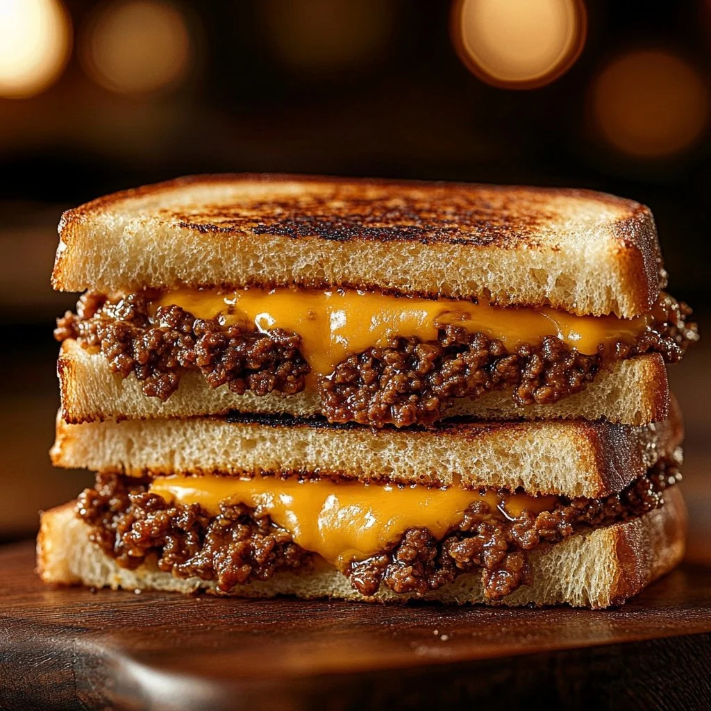 Ultimate Cheesy Ground Beef Melt served with toppings on a plate