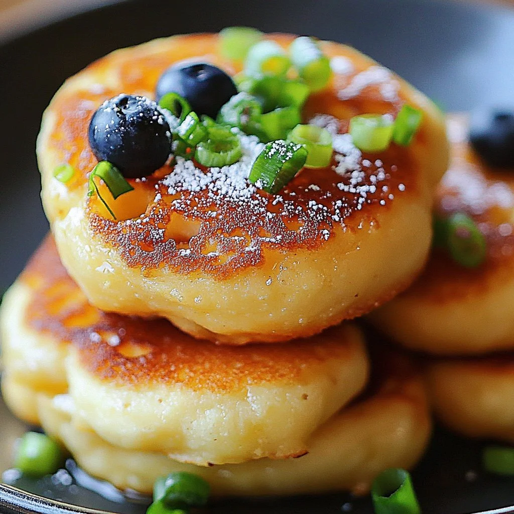 Breakfast pancake poppers served on a plate with syrup and berries