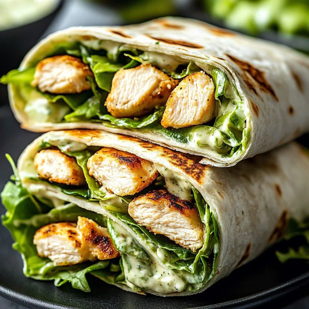 Delicious homemade Chicken Caesar Wraps with fresh ingredients and Caesar dressing