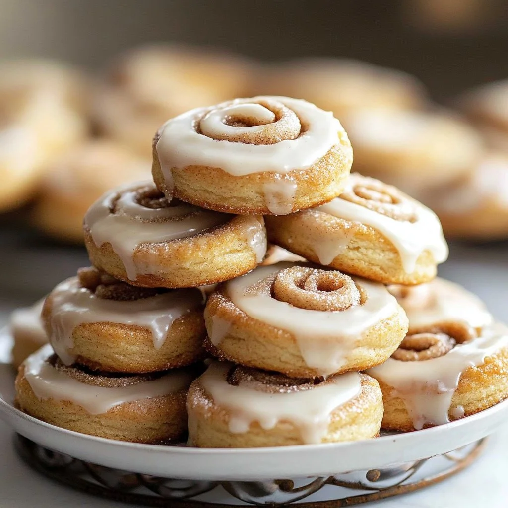 Delicious homemade cinnamon roll cookies topped with icing and cinnamon sugar