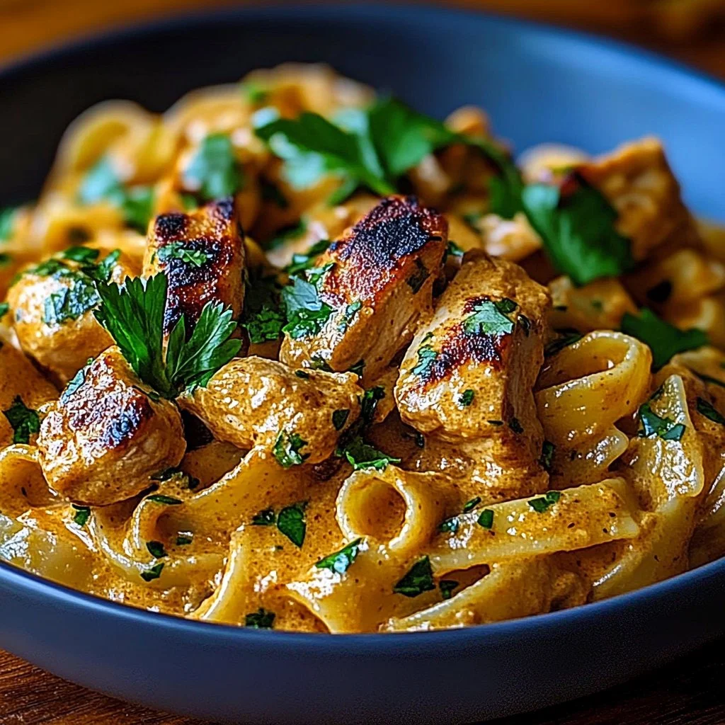 Delicious Cowboy Butter Chicken Pasta served in a bowl with fresh herbs
