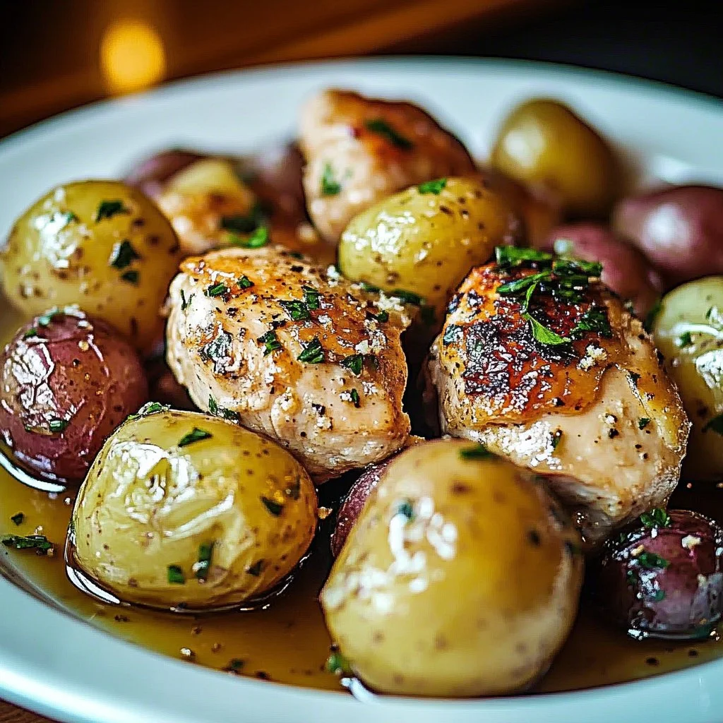 Crockpot Garlic Parmesan Chicken served on a plate with herbs and spices