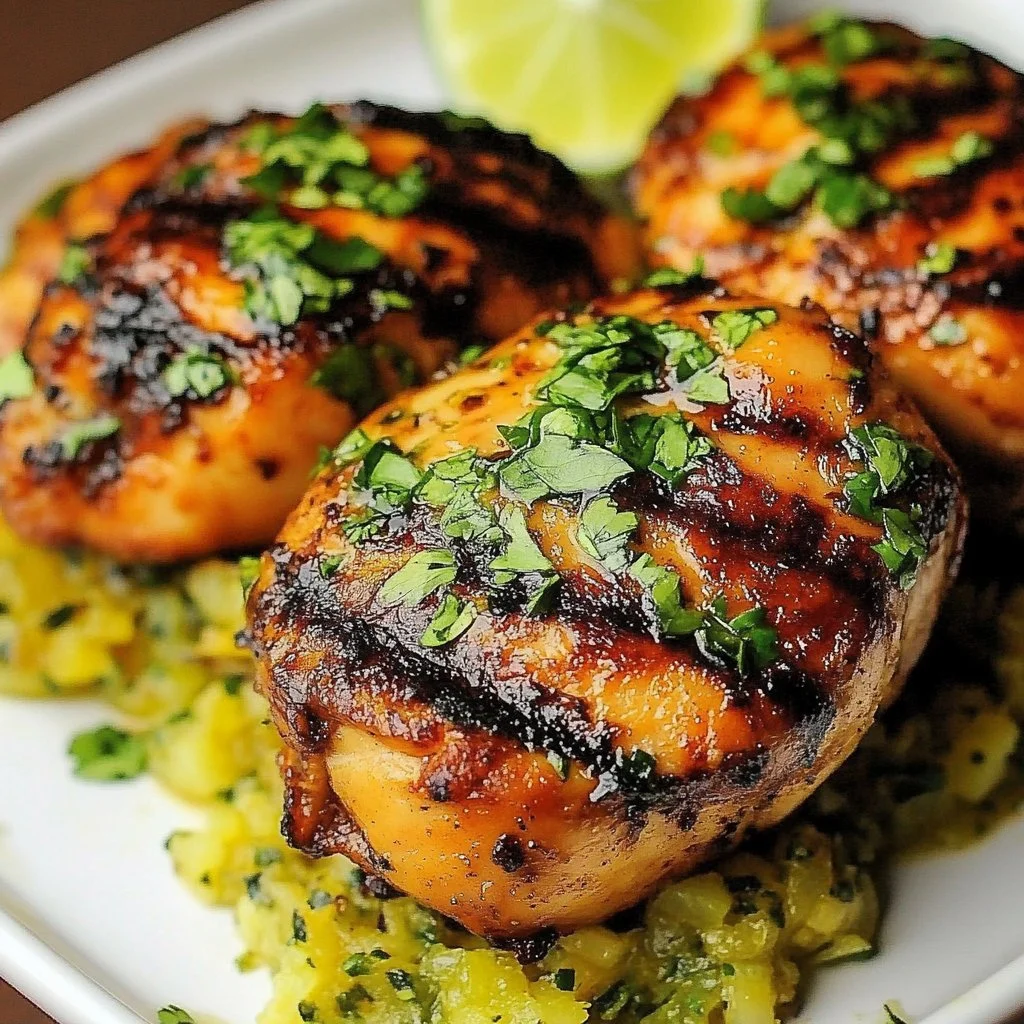 Garlic Lime Peruvian Chicken served with fresh herbs and lime wedges