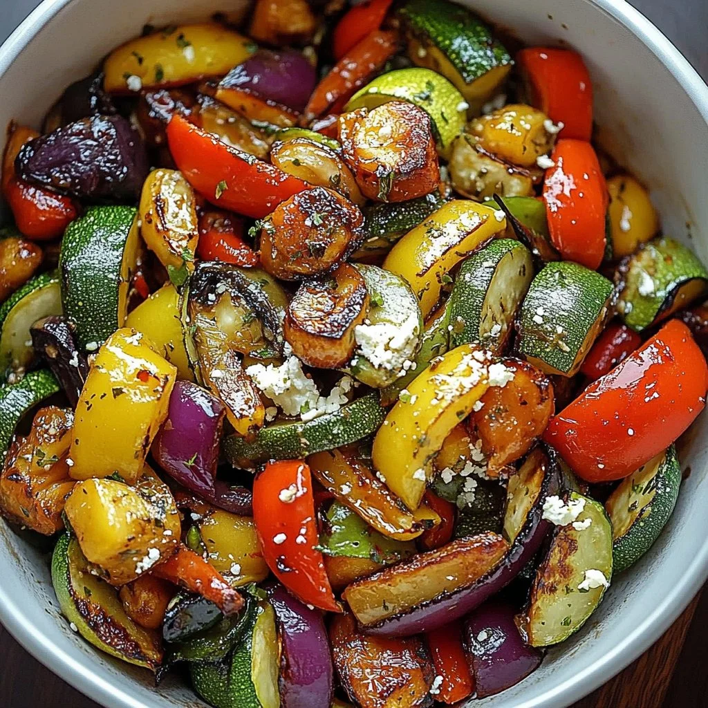 Colorful Greek stir-fried vegetables served in a bowl with herbs