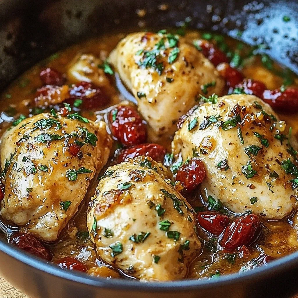 High Protein Crockpot Marry Me Chicken served with herbs and spices