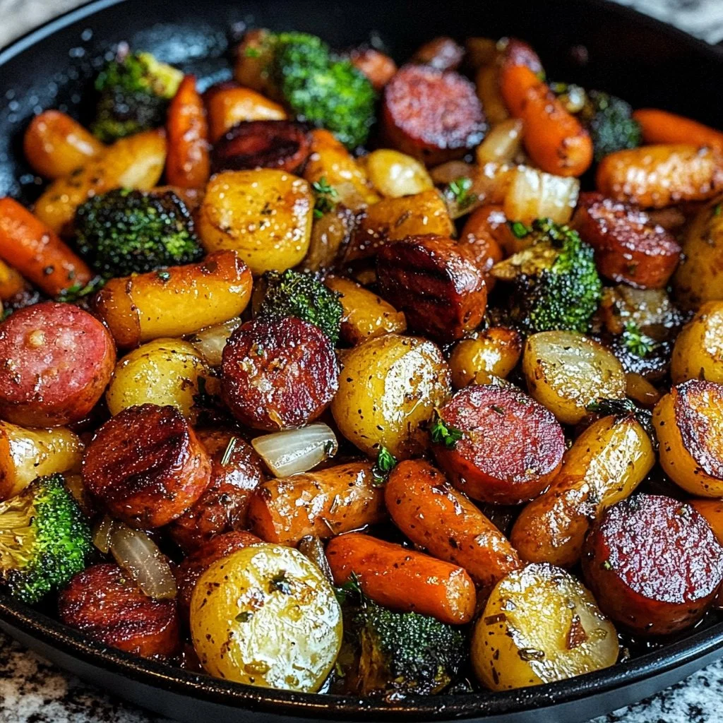 Honey Garlic Kielbasa and Veggies 1 One-Pan Honey Garlic Kielbasa and Veggies