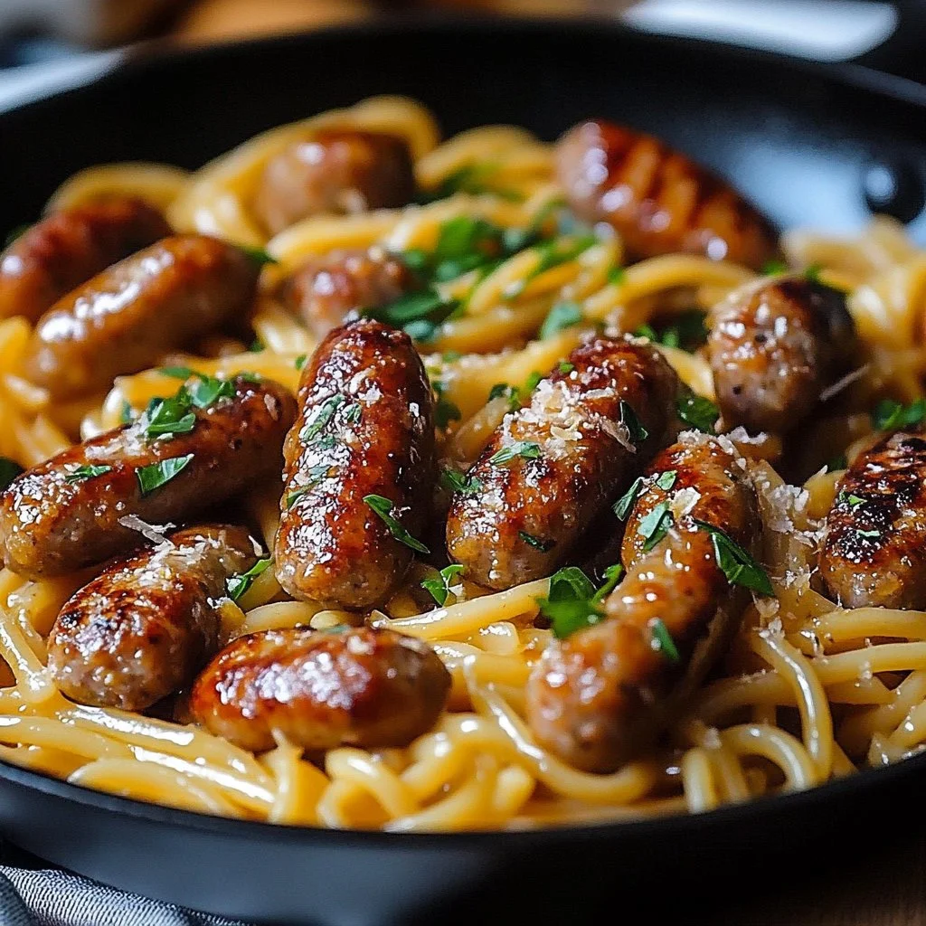 Honey Garlic Sausage Pasta Skillet dish served in a bowl
