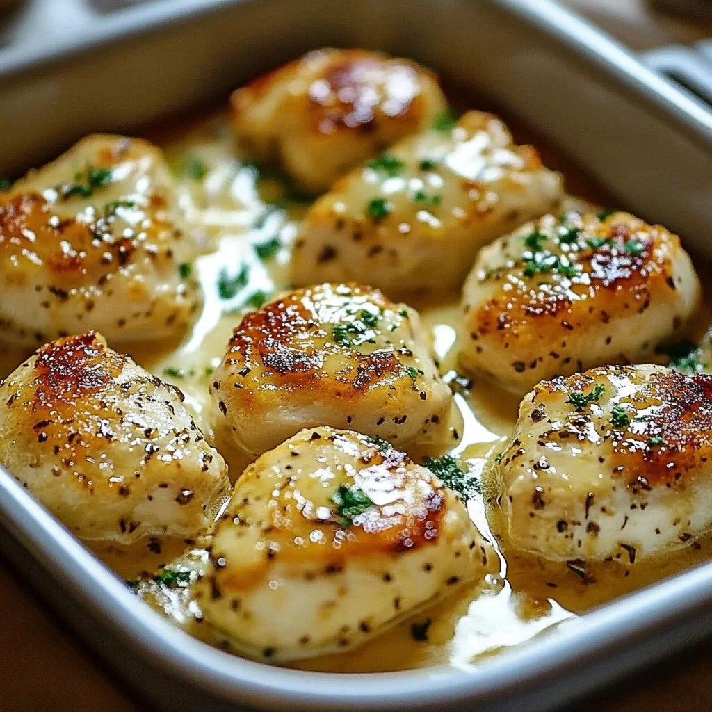 Keto Garlic Parmesan Chicken served on a plate with herbs and cheese