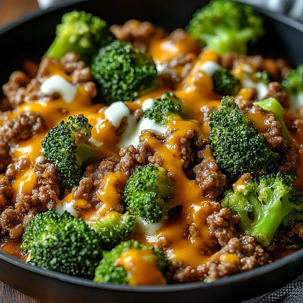 Keto Hamburger Broccoli Skillet with fresh ingredients and rich flavors