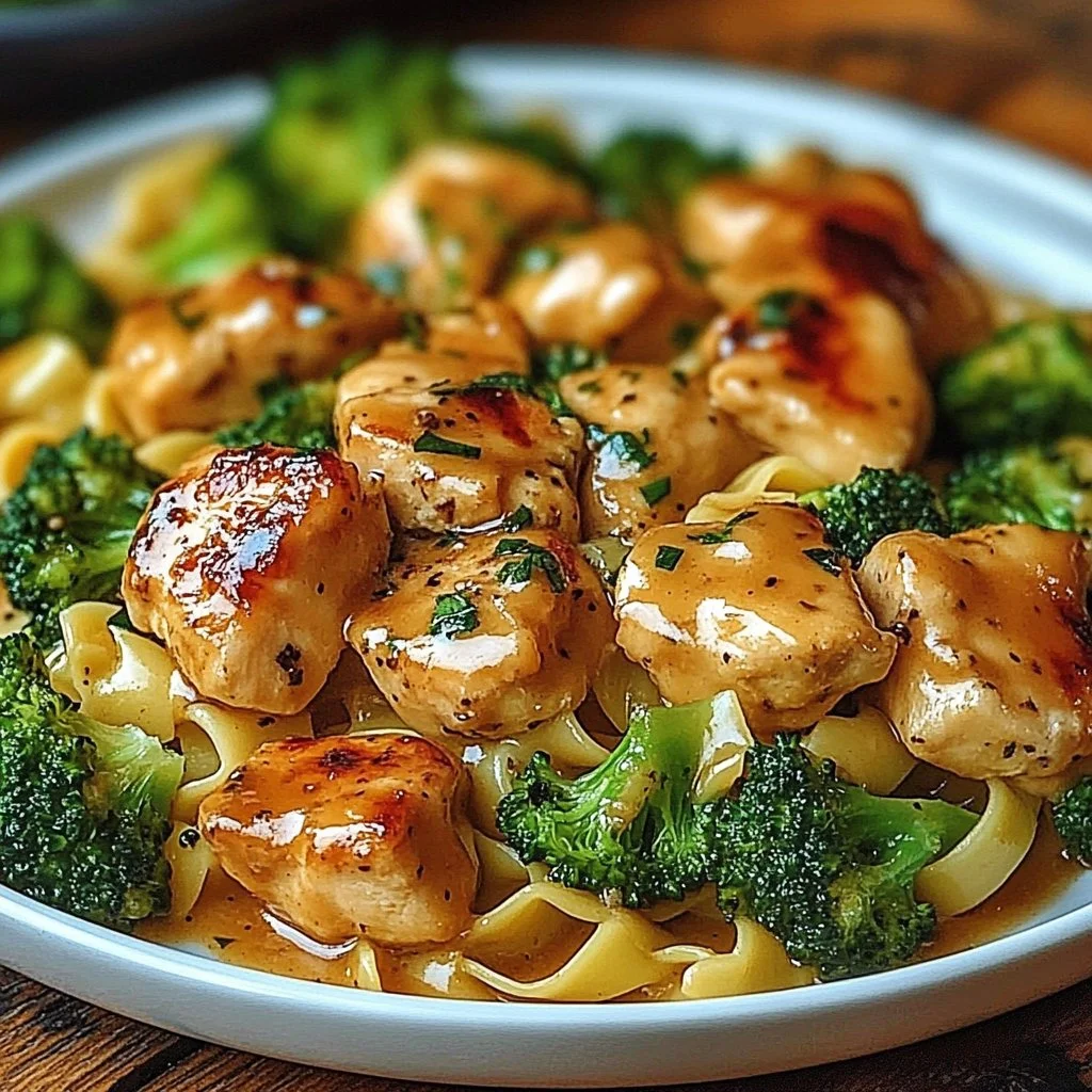 Lemon Bowtie Chicken dish with broccoli, showcasing vibrant colors and fresh ingredients.