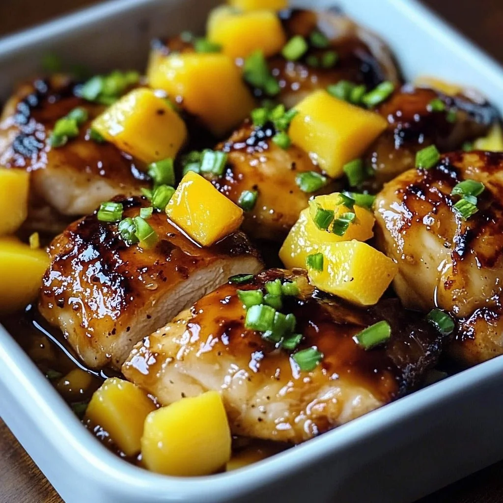 Delicious mango-glazed chicken served with vibrant side dishes