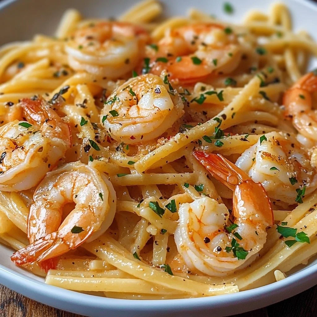 Delicious Marry Me Shrimp Pasta with creamy sauce and shrimp garnished with herbs.