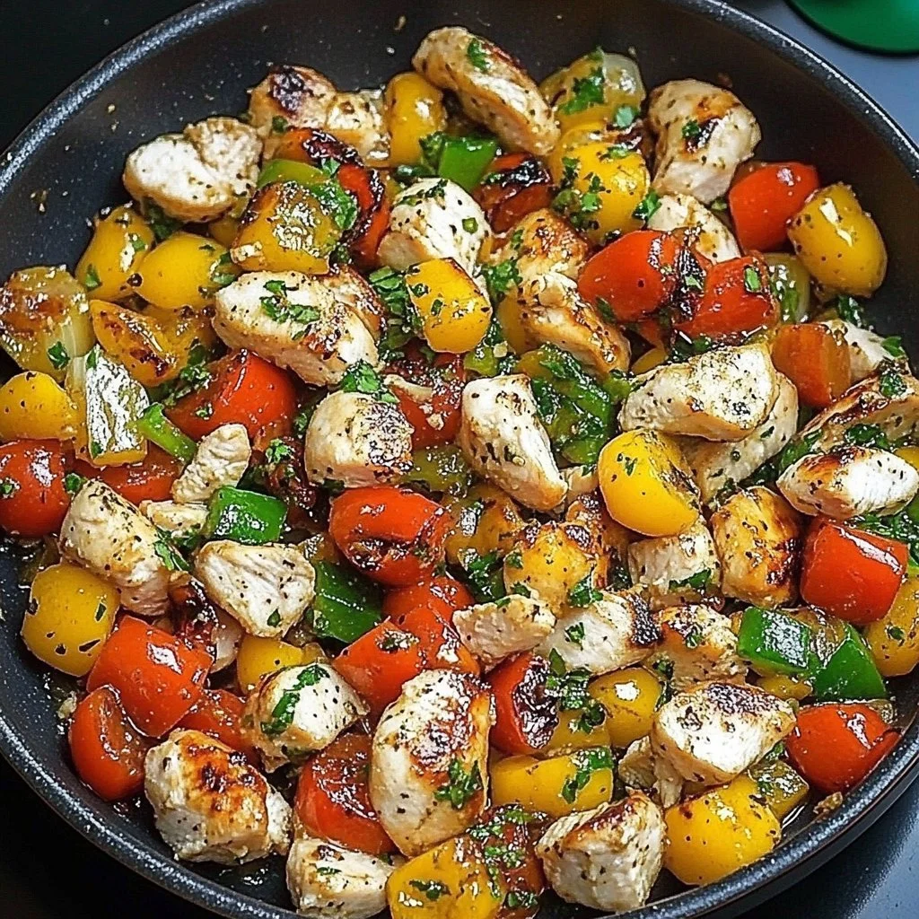 Mediterranean Chicken Stir Fry with colorful vegetables and herbs