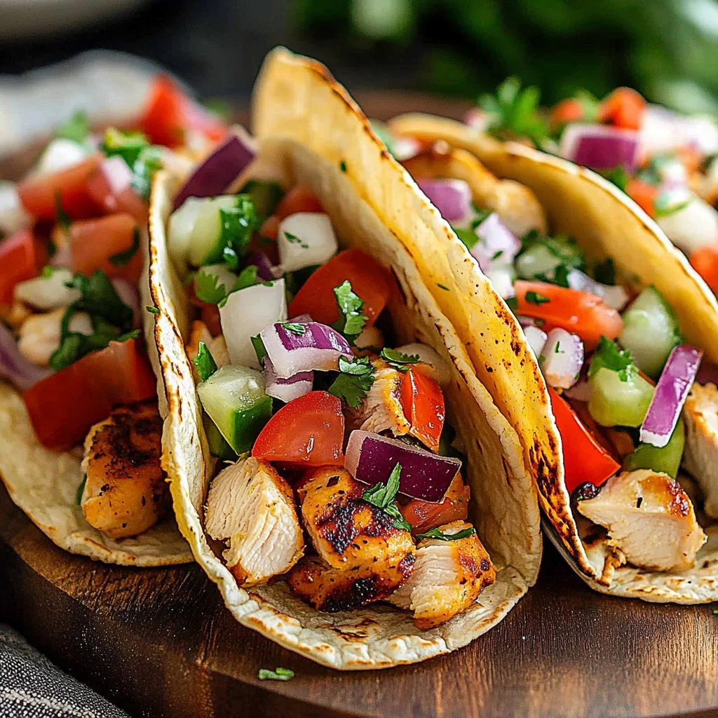 Mediterranean Chicken Tacos with fresh ingredients and vibrant toppings
