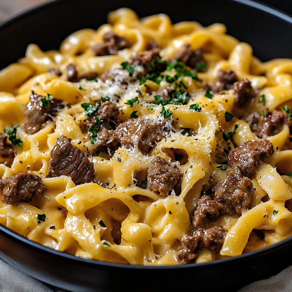 One-Pot Creamy Beef and Garlic Butter Pasta