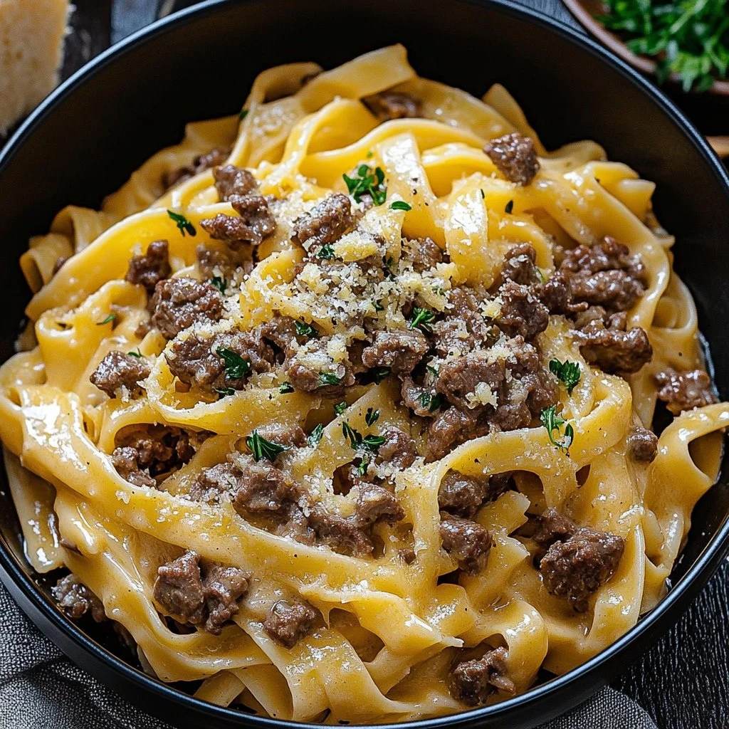 One-Pot Creamy Beef and Garlic Butter Pasta