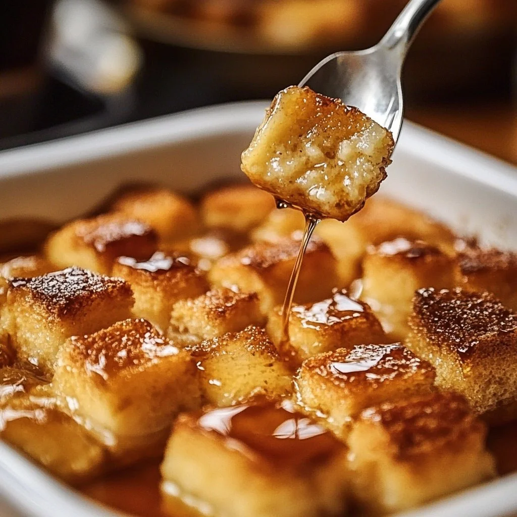 Overnight baked French toast casserole topped with fresh berries and syrup