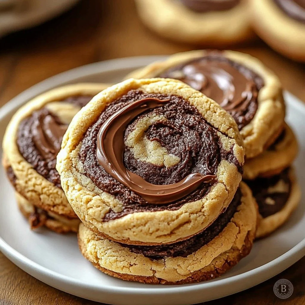 Delicious peanut butter brownie swirl cookies on a white plate