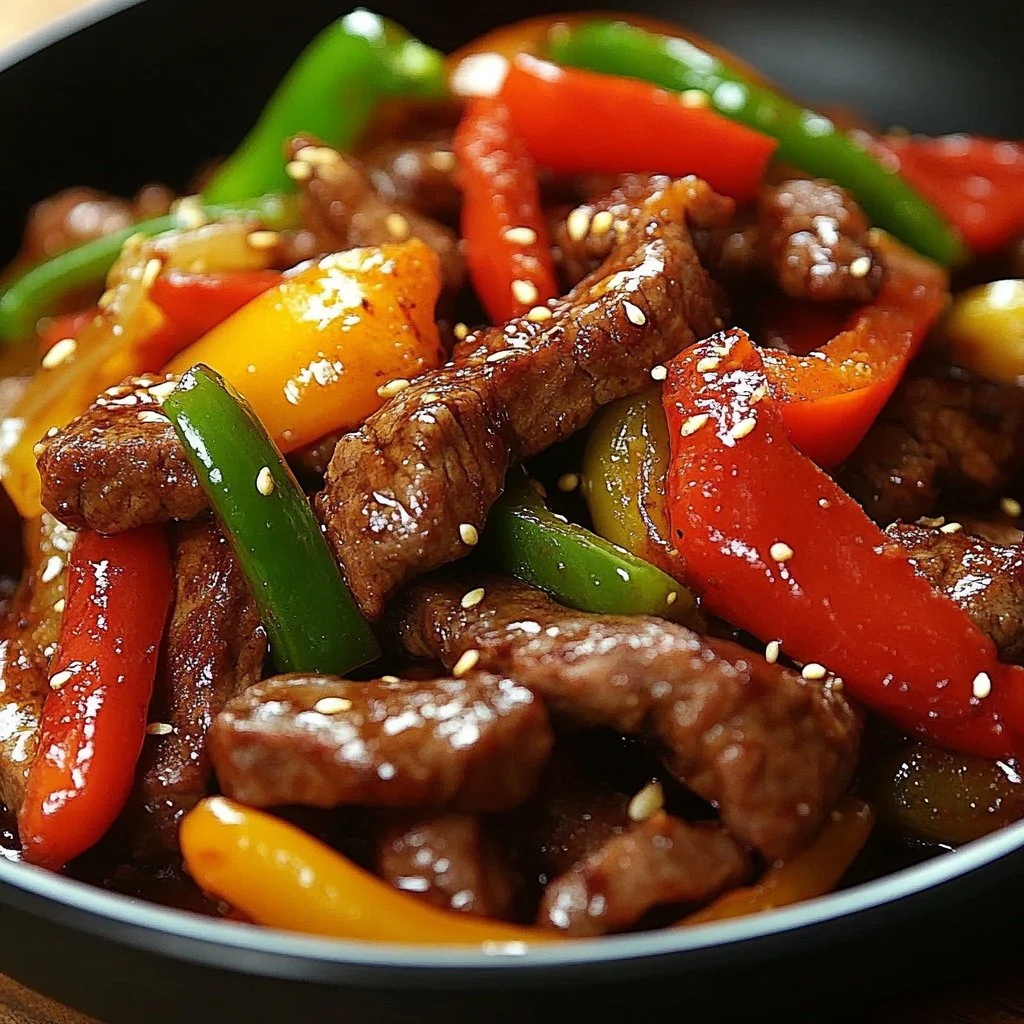 Delicious pepper steak served with vegetables and rice