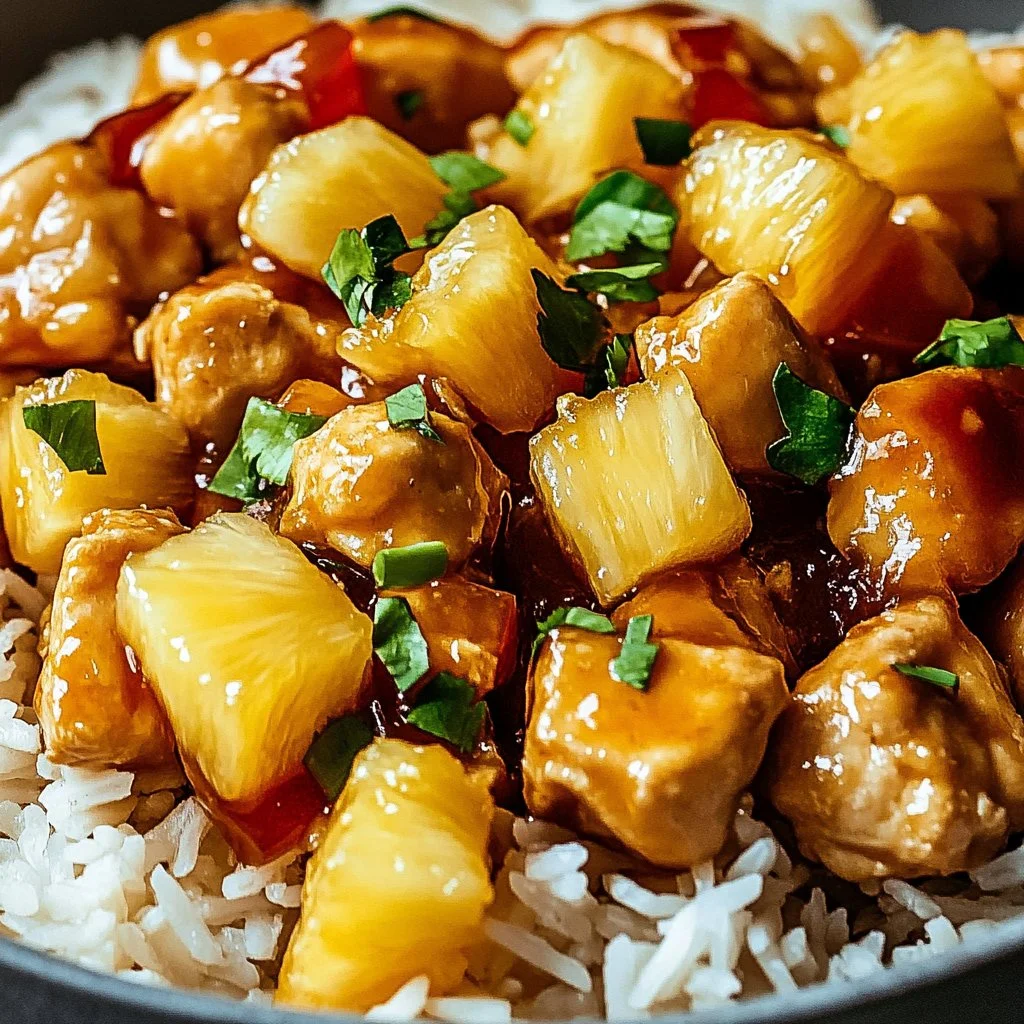 Pineapple Chicken and Rice dish with vibrant colors and fresh ingredients