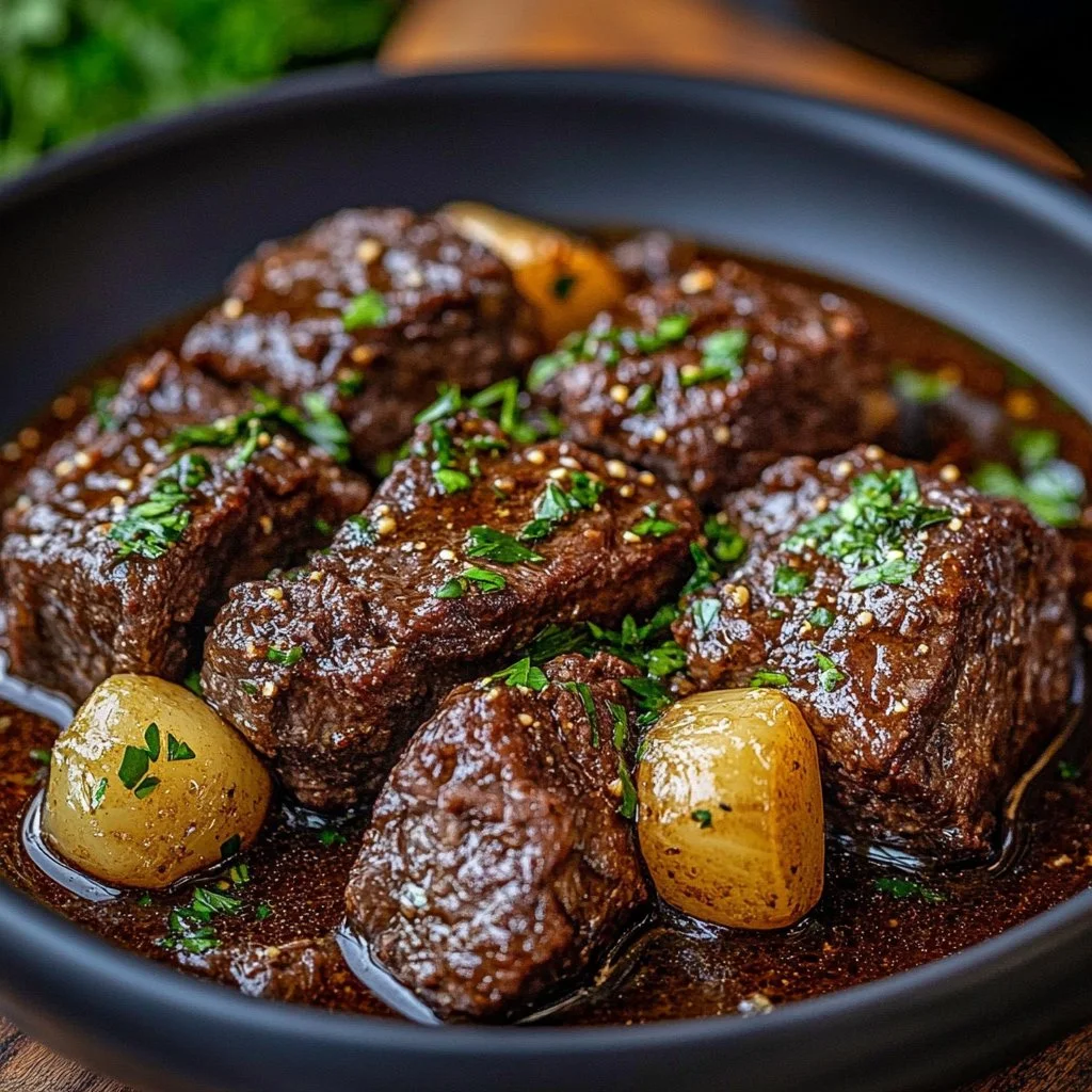 Slow cooker garlic butter beef served with vegetables for a hearty meal