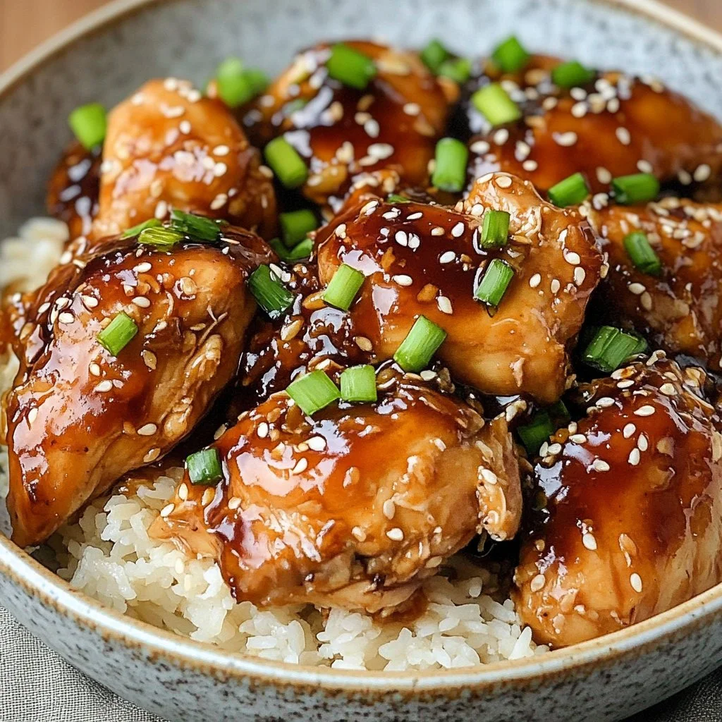 Slow Cooker Honey Garlic Chicken served on a plate with vegetables