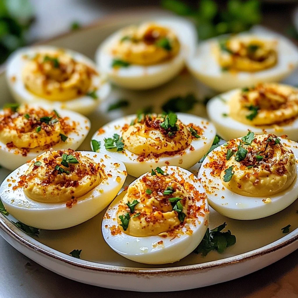 Spicy Chili Garlic Deviled Eggs