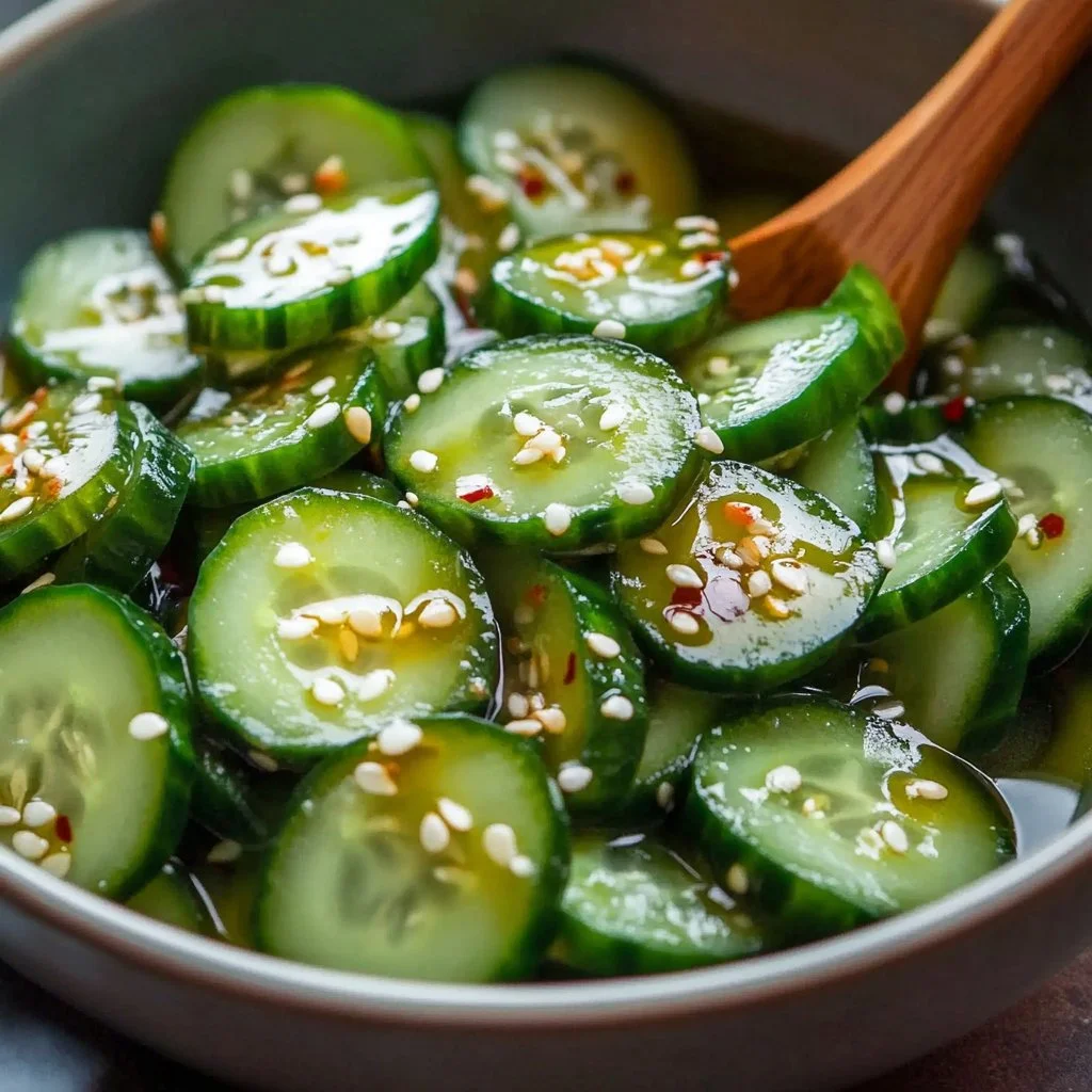 Viral cucumber salad with fresh ingredients in a bowl