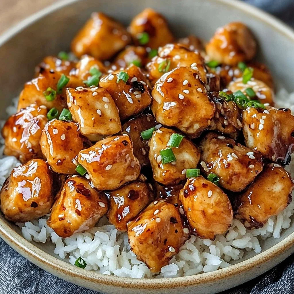 20 Minute Honey Garlic Chicken Bites served on a plate
