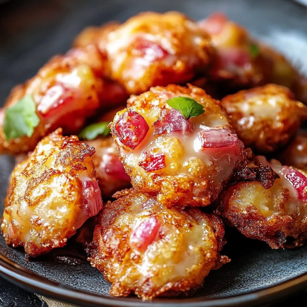 Delicious baked rhubarb fritters served on a plate