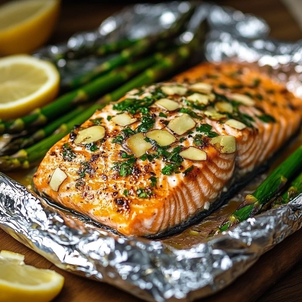 Baked Salmon in Foil with Asparagus
