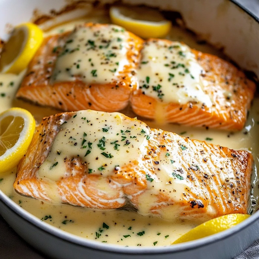 Baked Salmon with Lemon Butter Cream Sauce 1 Baked Salmon with Lemon Butter Cream Sauce
