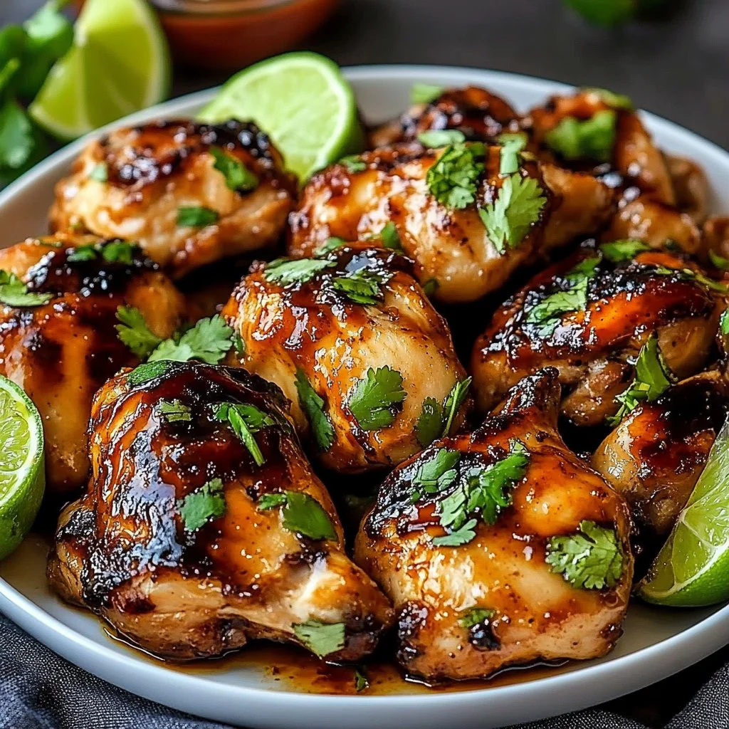Delicious Chili Lime Chicken garnished with fresh lime and herbs
