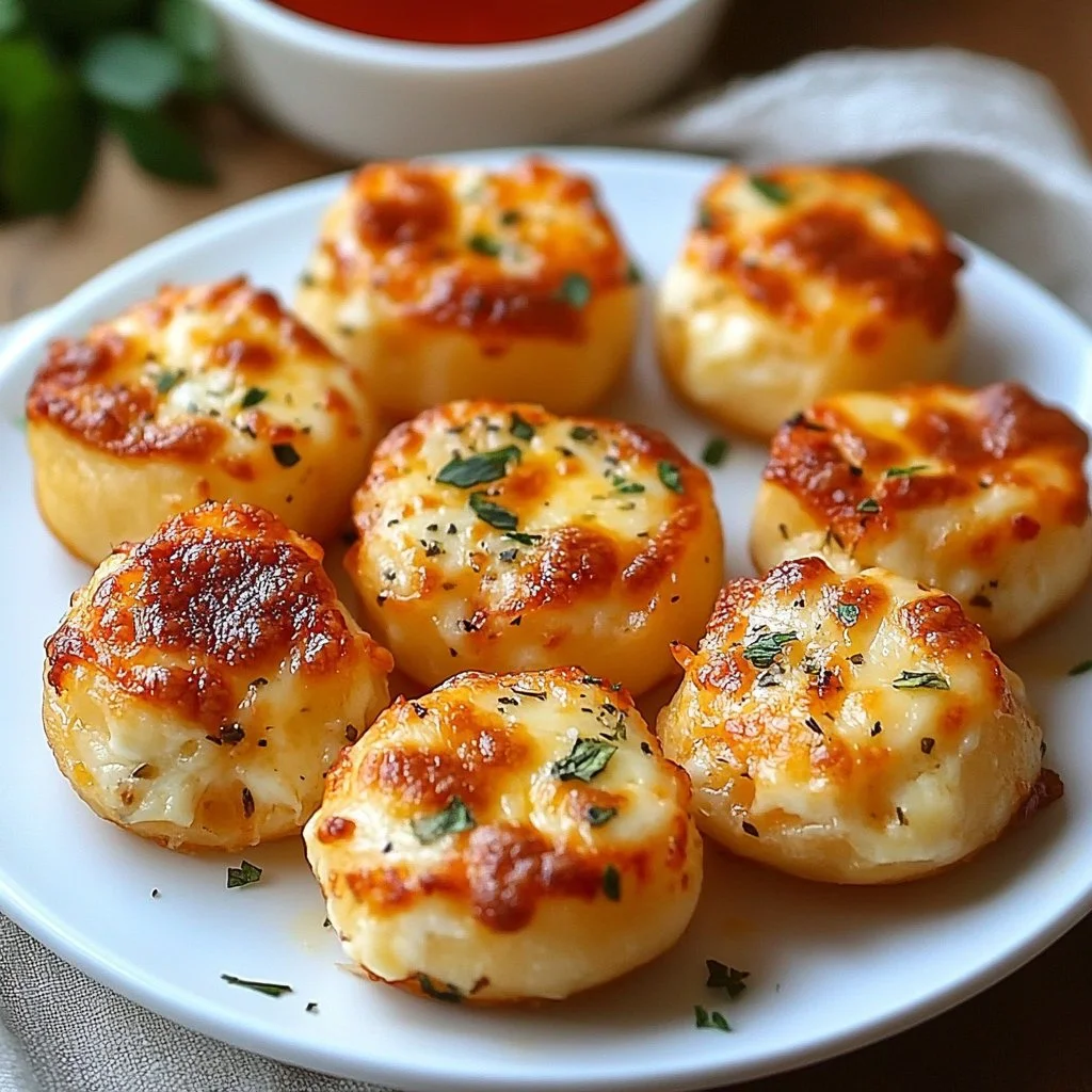 Cottage cheese pizza bites topped with fresh ingredients on a plate.