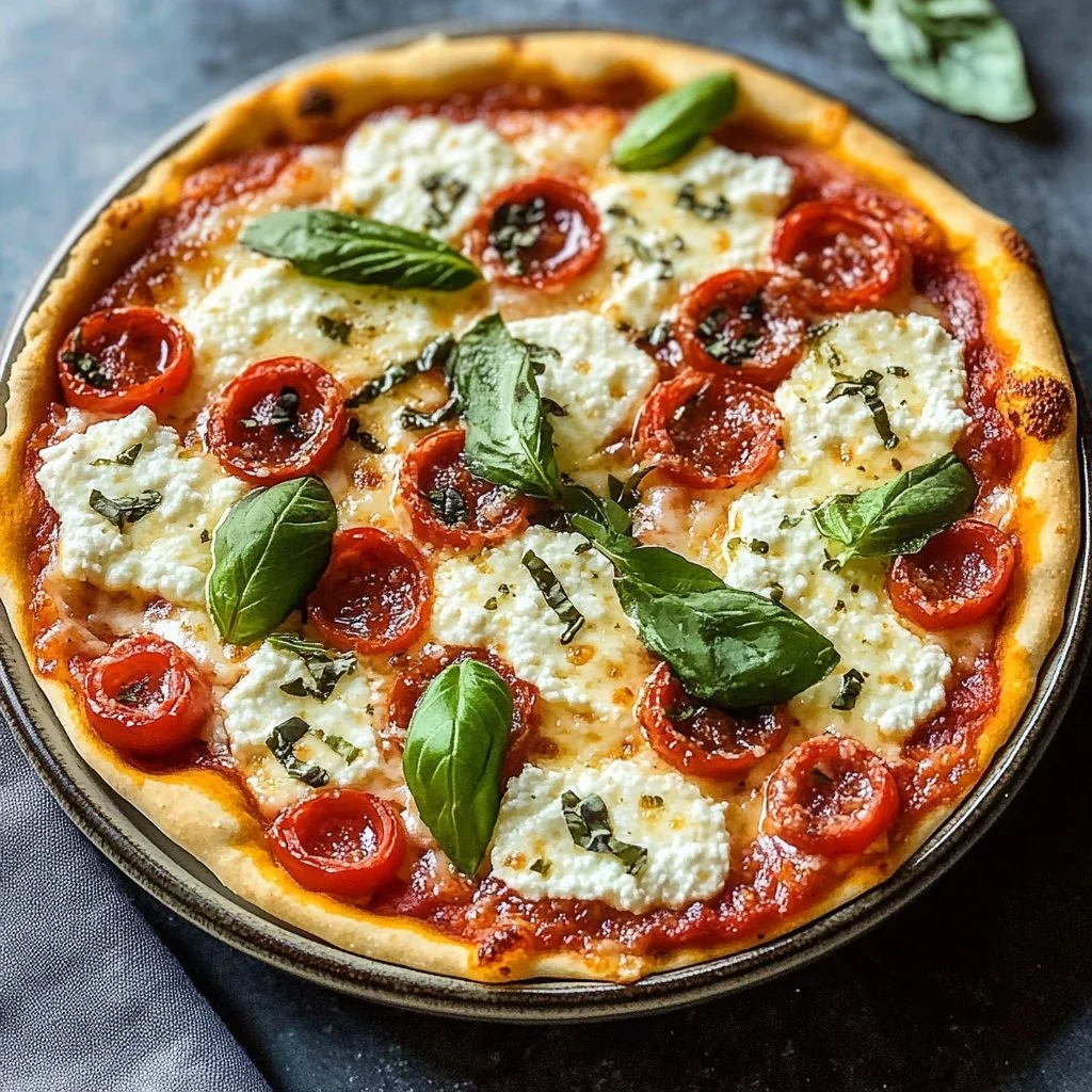 Delicious Cottage Cheese Pizza Bowl topped with fresh ingredients.