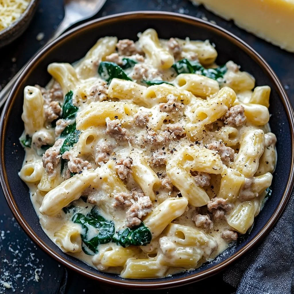 Creamy Ground Turkey Spinach Pasta