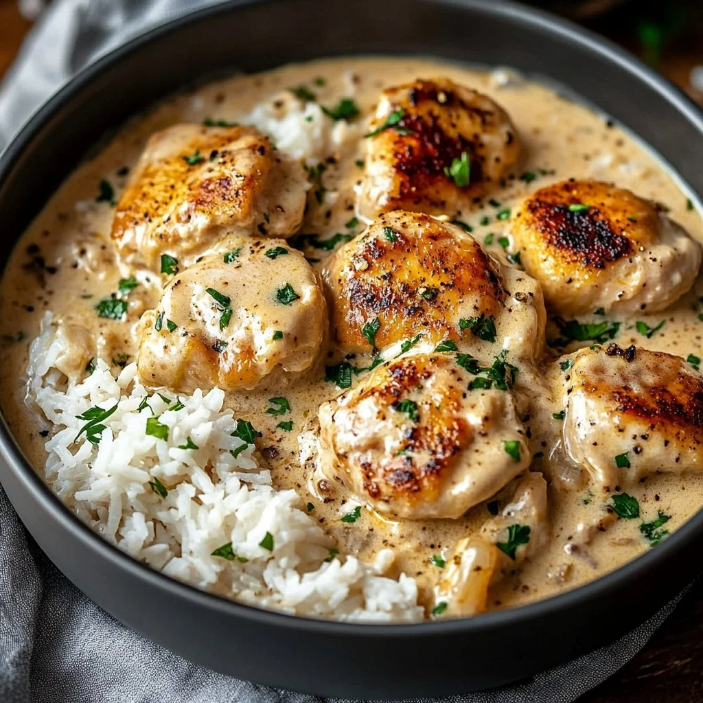 Creamy Smothered Chicken and Rice 1 Creamy Smothered Chicken and Rice