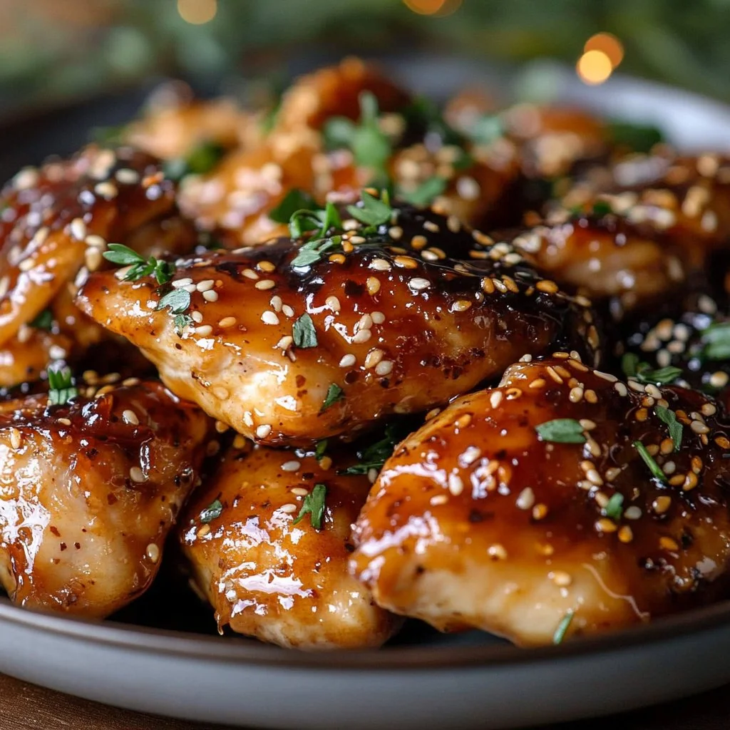 Slow-cooked honey garlic chicken thighs served with vegetables