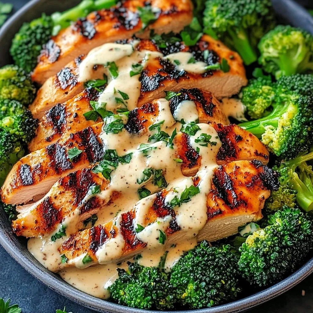 Delicious grilled chicken and broccoli bowls for a healthy meal.