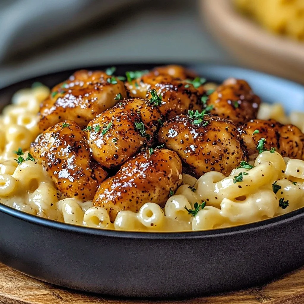 Honey Pepper Chicken with Cheesy Mac 1 Spicy Honey Pepper Chicken with Creamy Mac and Cheese