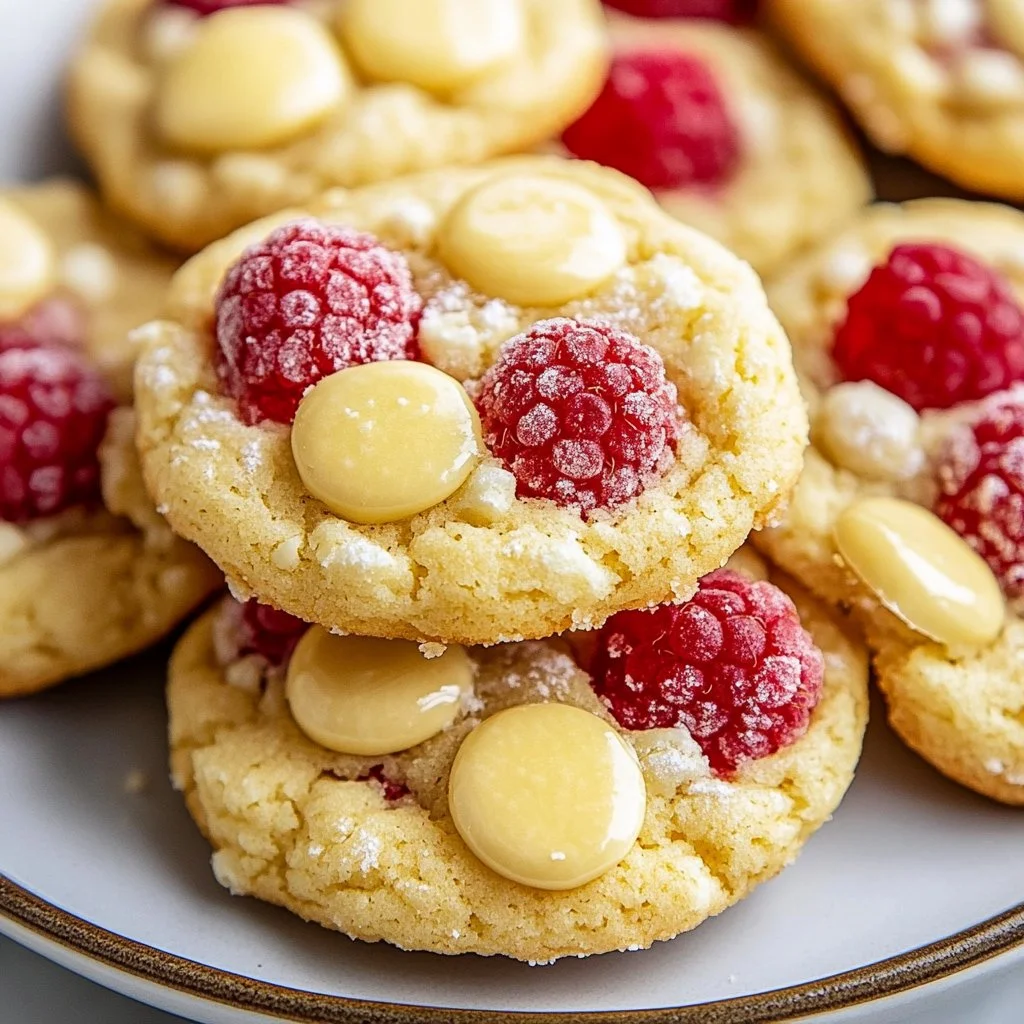 Freshly baked Lemon Raspberry Cookies with tart raspberries and lemon zest