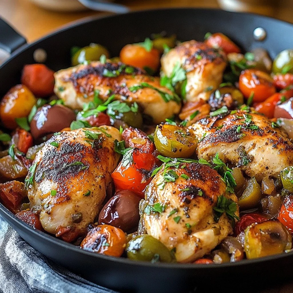 Mediterranean Chicken Skillet with colorful vegetables and herbs