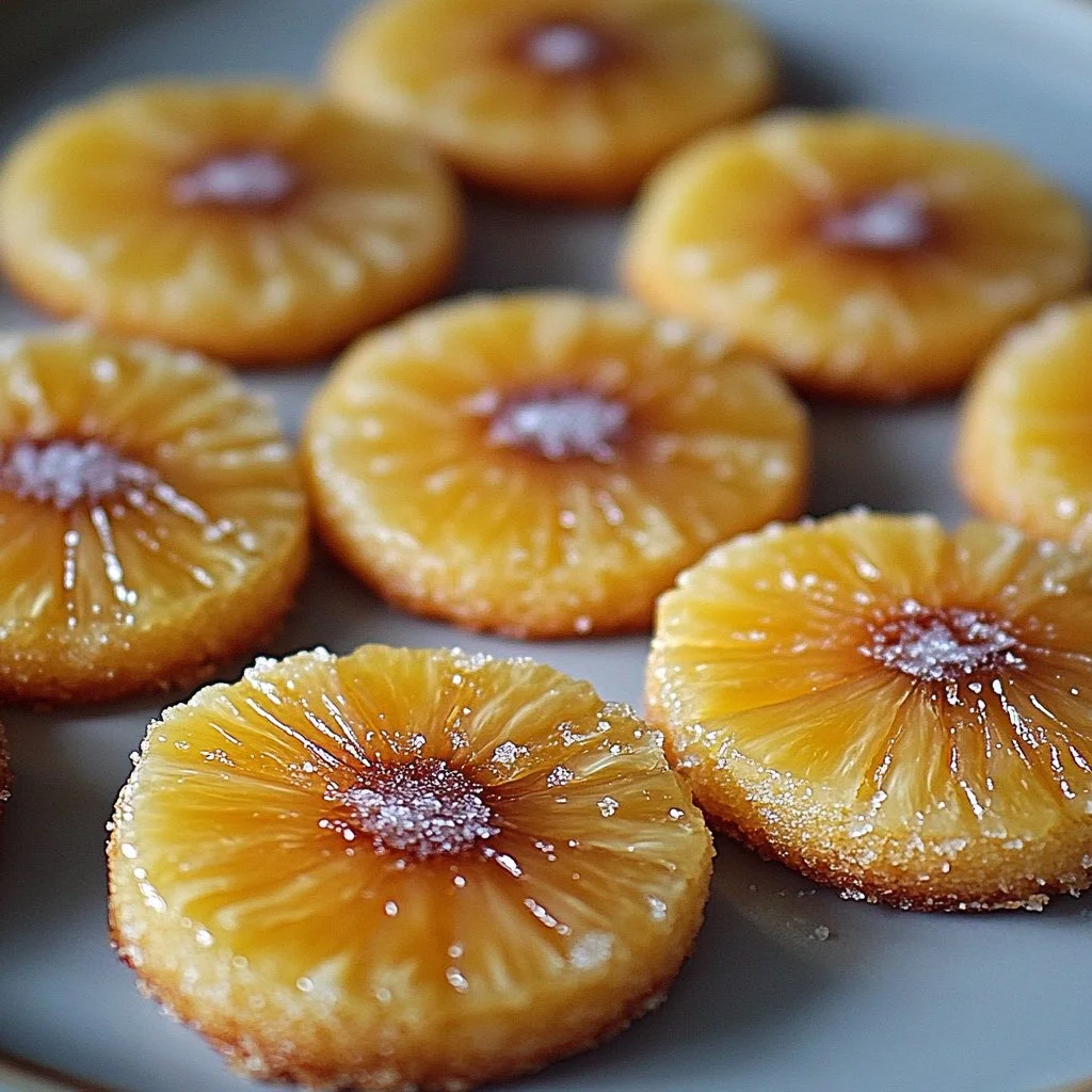 Delicious pineapple upside-down cookies on a baking sheet ready to enjoy