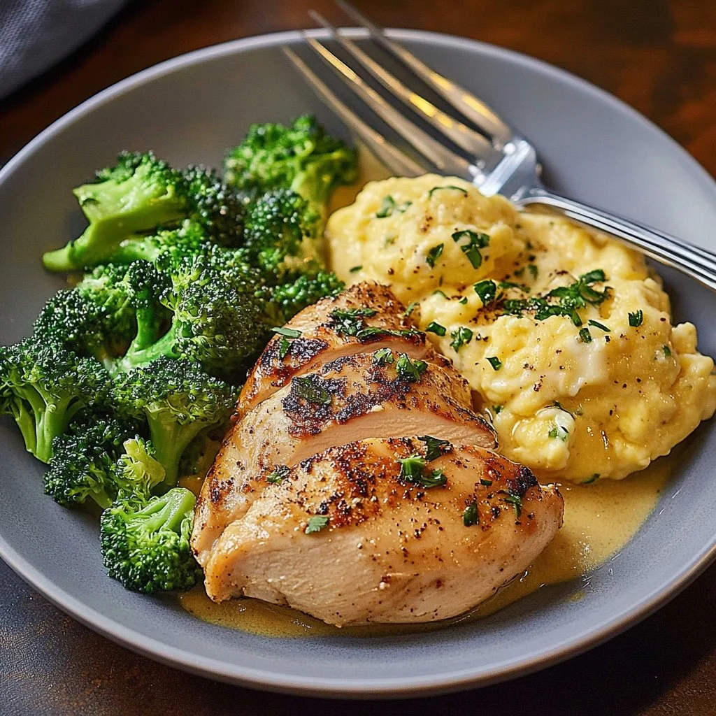 Roasted Chicken Breast with Broccoli and Scrambled Eggs