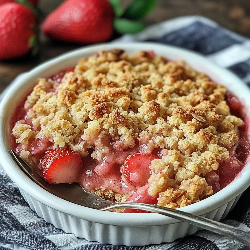 Delicious Strawberry Rhubarb Crisp dessert with a crumbly topping