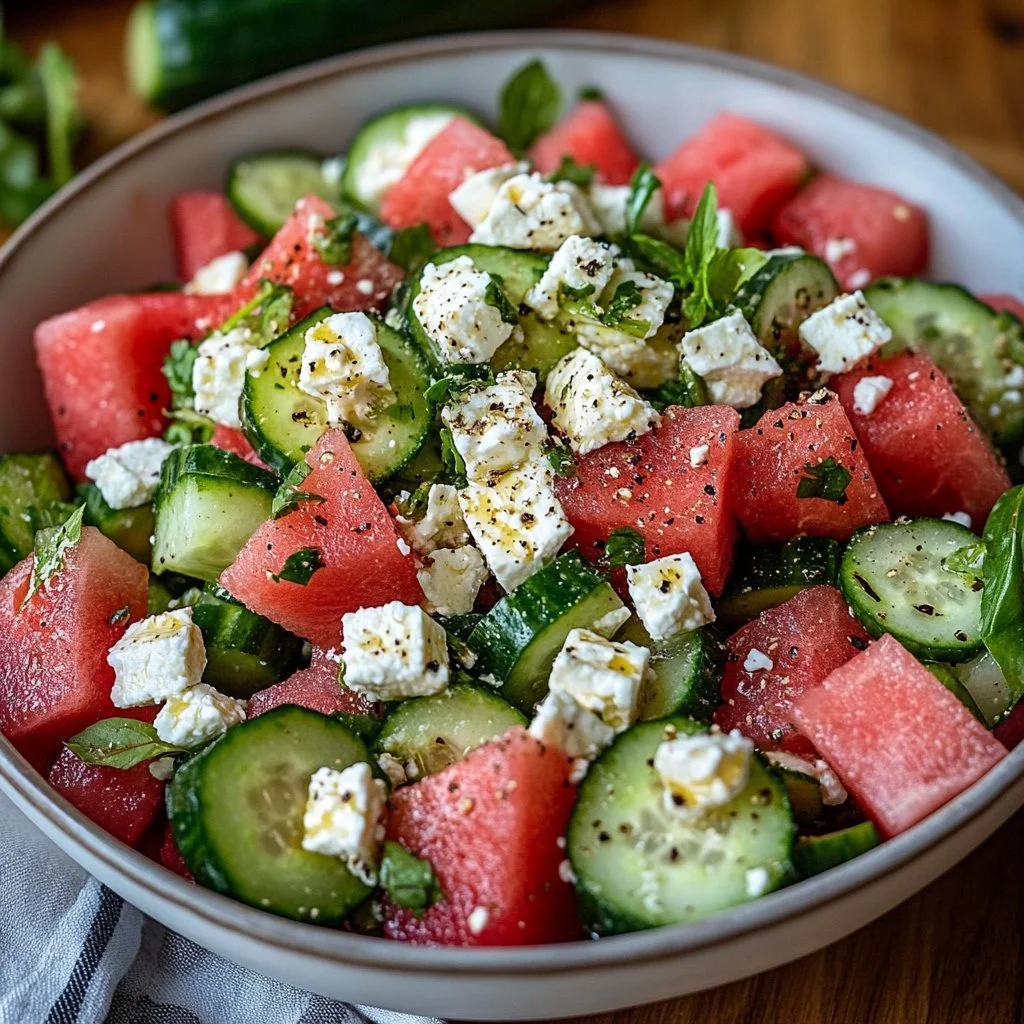 Watermelon Cucumber Feta Salad
